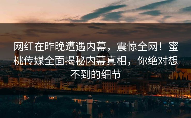 网红在昨晚遭遇内幕，震惊全网！蜜桃传媒全面揭秘内幕真相，你绝对想不到的细节